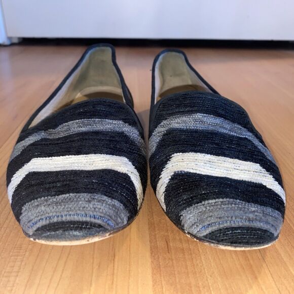 J Crew Black Ivory Grey Striped Chenille Slip On Loafers Casual Flats Shoes- 8.5 - Picture 5 of 9